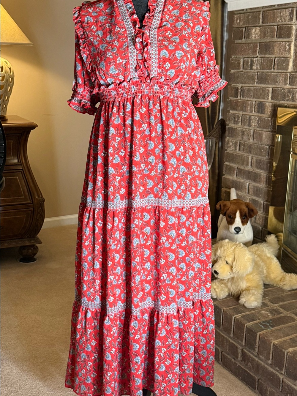 Max Studio Red Floral Ruffle Tiered Maxi Dress